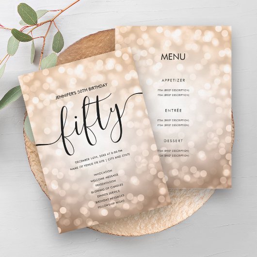 バラ金ゴールドライト50誕生日メニュープログラム 招待状