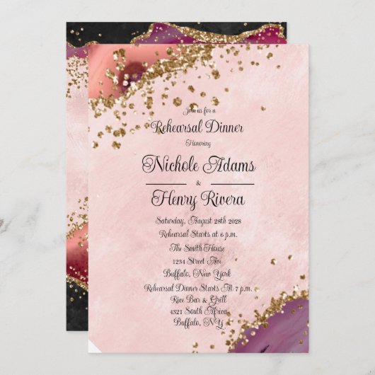 バラ金ゴールドラグジュアリーグリッターアゲートリハーサルディナー 招待状 (正面/裏面)