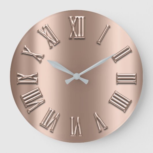 バラ金ゴールドラグジュアリーメタルスキニーシルバーローマ数字 ラージ壁時計 (正面)