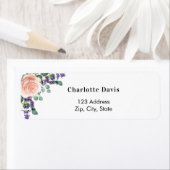 バラ金ゴールドラベンダー花模様差出人住所 ラベル (インサイチュ)