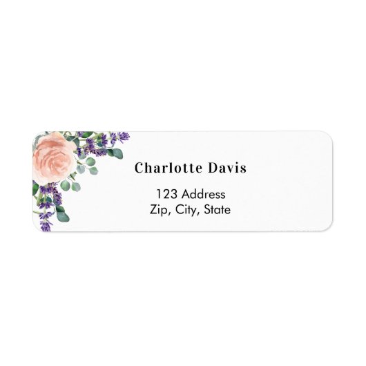 バラ金ゴールドラベンダー花模様差出人住所 ラベル (正面)