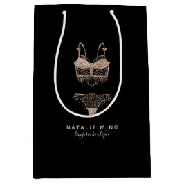 バラ金ゴールドランジェリーブティックロゴビジネス ミディアムペーパーバッグ