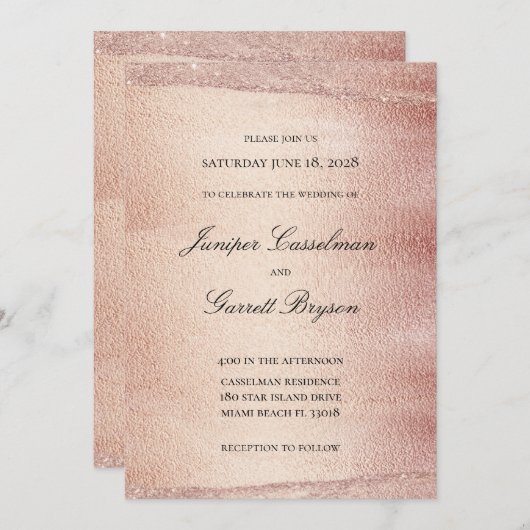 バラ金ゴールドラ結婚プソディエレガントのきらめく金ゴールド 招待状 (正面/裏面)