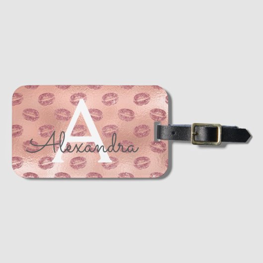 バラ金ゴールドリップスティックモノグラム名 ラゲッジタグ (正面横)