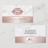 バラ金ゴールドリップスホワイトマーブル化粧アーティストサロン 名刺 (正面/裏面)