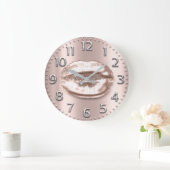 バラ金ゴールドリップス番号赤面シルバーグレイ ラージ壁時計 (ホーム)