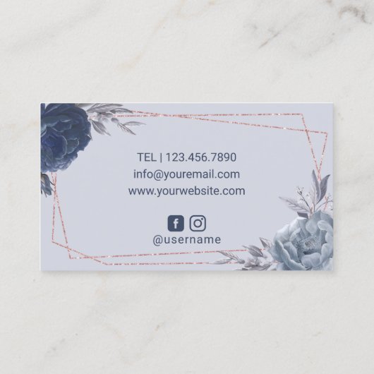 バラ金ゴールドリップネイビーフローラ幾何学模様メイクアップアーティスト 名刺 (裏面)