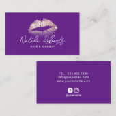 バラ金ゴールドリップメイクアップアーティストパープル美しいサロン 名刺 (正面/裏面)