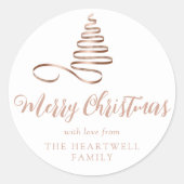 バラ金ゴールドリボンツリーメリークリスマススクリプト ラウンドシール (正面)