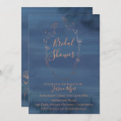 バラ金ゴールドリースネイビーウォーター色ブライダルシャワー 招待状 (正面/裏面)