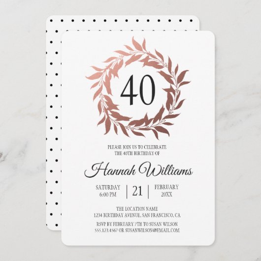 バラ金ゴールドリース40th誕生日パーティー 招待状 (正面/裏面)