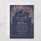 バラ金ゴールドリーフネービーブルータイポグラフィ結婚ズ 招待状 (正面)