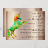 バラ金ゴールドレインボーユニコーンホースバースデーパーティー 招待状 (正面/裏面)