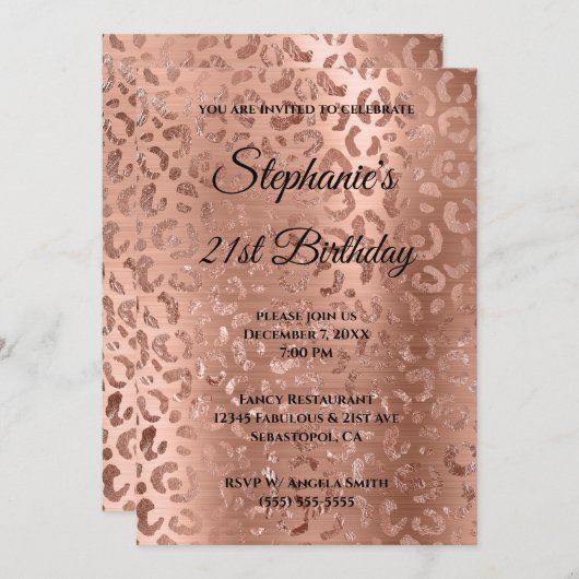 バラ金ゴールドレオパードグラムフォイル21歳の誕生日 招待状 (正面/裏面)