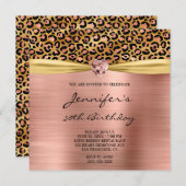 バラ金ゴールドレオパードフォイルジェムハート50th誕生日 招待状 (正面/裏面)