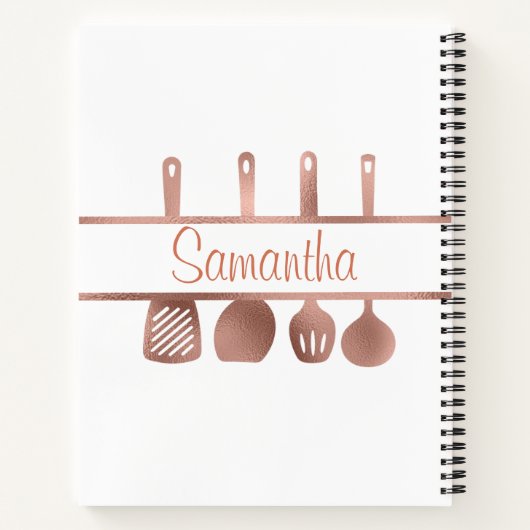 バラ金ゴールドレシピ調理器具類パーソナライズされた ノートブック (裏面)