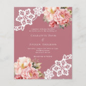 バラ金ゴールドレースピンクフローラ結婚式招待状 (正面)