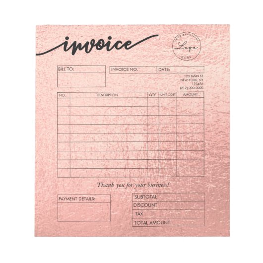 バラ金ゴールドロカスタムゴベーカリーインボイスPastry Chef ノートパッド (正面)