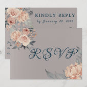 バラ金ゴールドロマンチックなピンクのフローラ結婚式RSVPカード (正面/裏面)