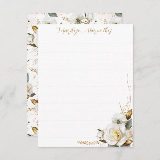 バラ金ゴールドロマンチックフローラルールド ノートカード (正面/裏面)