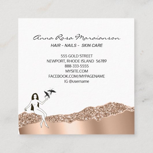 *~バラ金ゴールドロングヘア女神美しいシック スクエア名刺 (裏面)