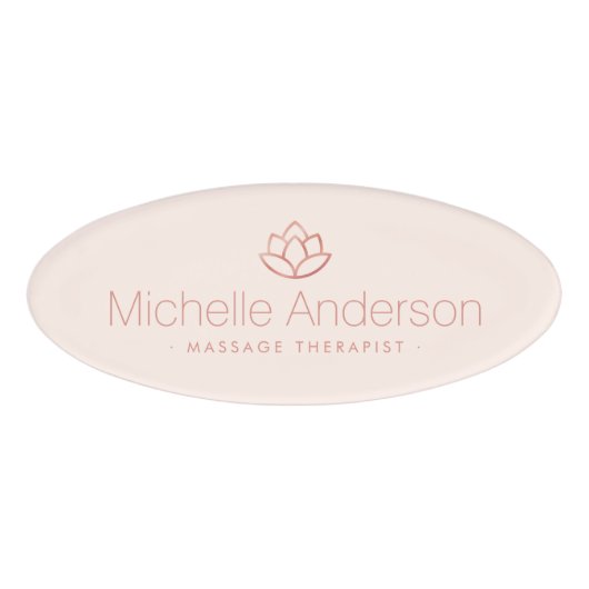 バラ金ゴールドロータスフラワーミニマル光赤面ピンク 名札 (正面)