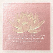 バラ金ゴールドロータスヨガ瞑想インストラクター引用文 ガラスコースター (正面)