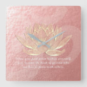 バラ金ゴールドロータスヨガ瞑想インストラクター引用文 スクエア壁時計 (正面)