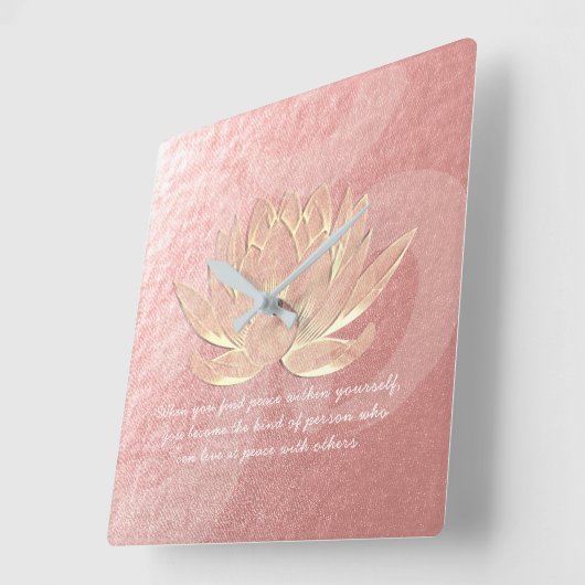 バラ金ゴールドロータスヨガ瞑想インストラクター引用文 スクエア壁時計 (傾斜)