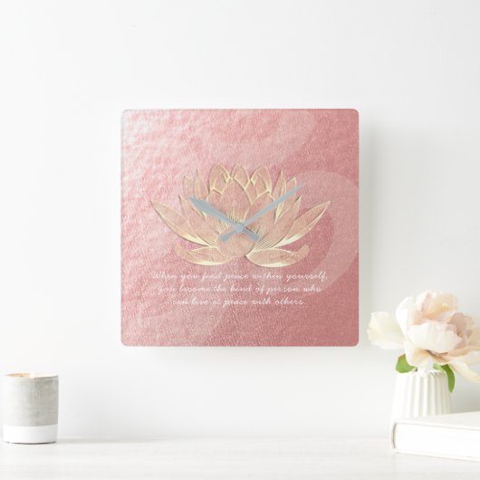 バラ金ゴールドロータスヨガ瞑想インストラクター引用文 スクエア壁時計 (ホーム)