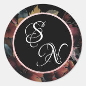 バラ金ゴールドワイルドフラワーブーケモノグラムシール ラウンドシール (正面)