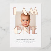 バラ金ゴールドワン最初の誕生日写真 箔招待状 (正面)