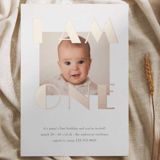 バラ金ゴールドワン最初の誕生日写真 箔招待状