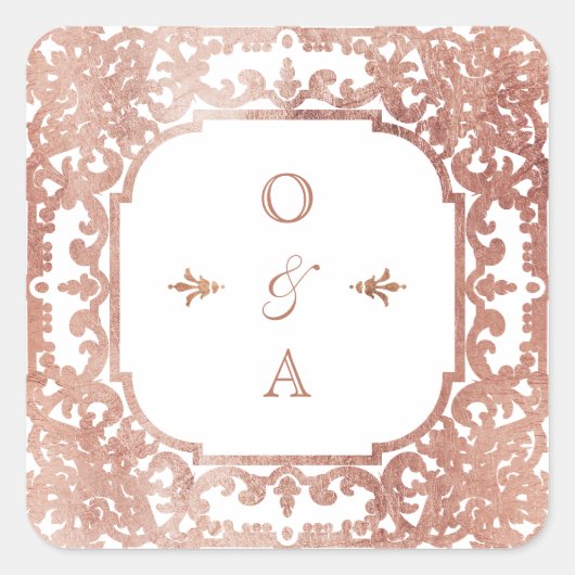 バラ金ゴールドヴィンエレガントテージ華美ウェディングモノグラム スクエアシール (正面)