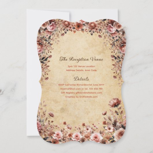 バラ金ゴールドヴィンテージキンセアニェラドレスフローラバラ 招待状 (裏面)