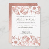 バラ金ゴールドヴィンテージフローラ結婚式招待状 招待状 (正面/裏面)