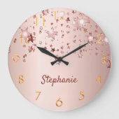 バラ金ゴールド光沢のある星カッパーゴールデンガーリー ラージ壁時計 (正面)