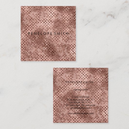 バラ金ゴールド円美しいスタイリスト スクエア名刺 (正面/裏面)