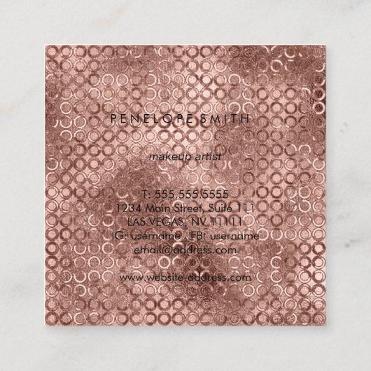 バラ金ゴールド円美しいスタイリスト スクエア名刺 (裏面)