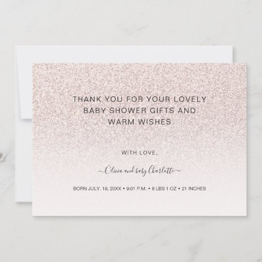 バラ金ゴールド写真ありがとう赤ちゃんシャワーベビーギフト サンキューカード (裏面)