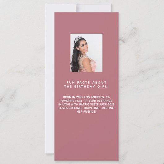 バラ金ゴールド写真おもしろいファクト誕生日メニューカード 招待状 (裏面)