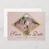 バラ金ゴールド写真ウェディング日付の保存 案内ポストカード (正面/裏面)