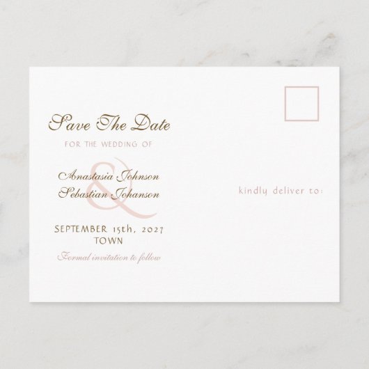 バラ金ゴールド写真ウェディング日付の保存 案内ポストカード (裏面)