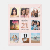 バラ金ゴールド写真コラージュ名21歳の誕生日 フリースブランケット (正面)