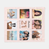 バラ金ゴールド写真コラージュ名21歳の誕生日 フリースブランケット (正面(横))