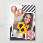 バラ金ゴールド写真19th誕生日パーティー 招待状 (正面)