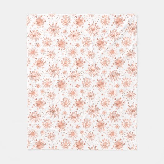 バラ金ゴールド冬の雪の結晶オンホワイト フリースブランケット (正面)