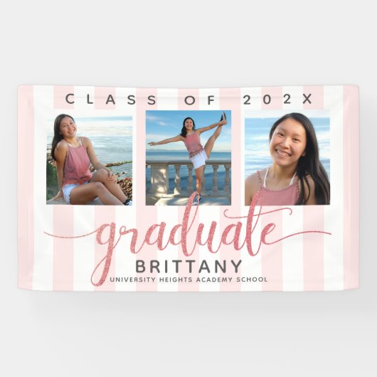 バラ金ゴールド卒業3フォトモダングリッタースクリプト 横断幕 (横)