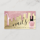 バラ金ゴールド厚いグリッタードリップポーランド爪、 ネイル 名刺 (正面)