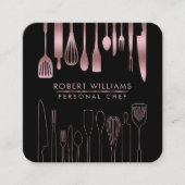 バラ金ゴールド厨房用具類フェイクケータリング スクエア名刺 (正面)